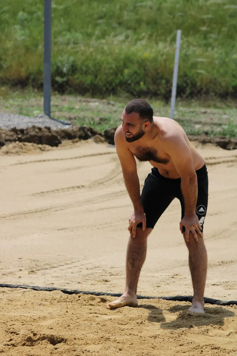Beach volleyball action